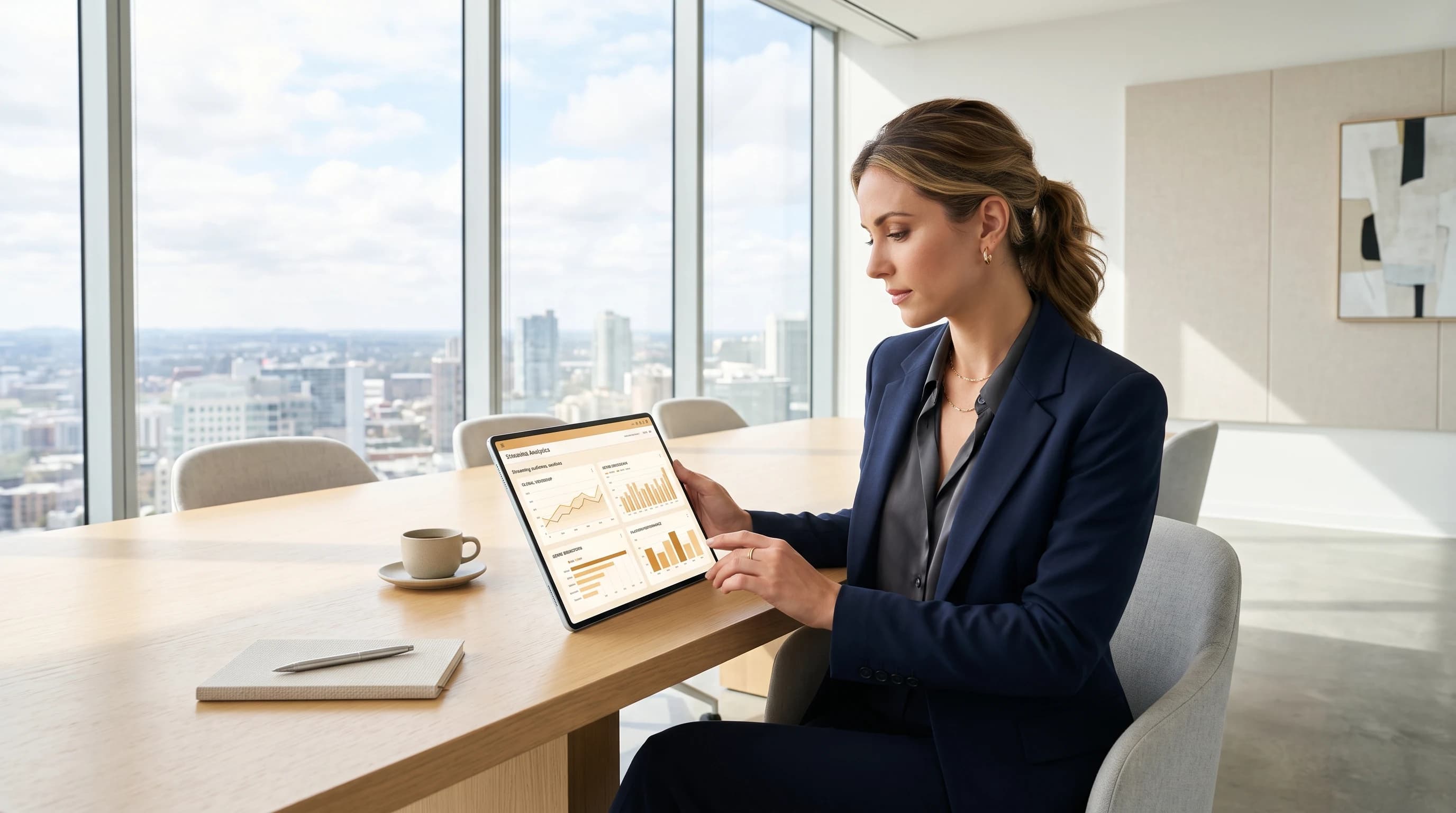 Audience intelligence and streaming discovery recommendation interface on tablet in bright daylight